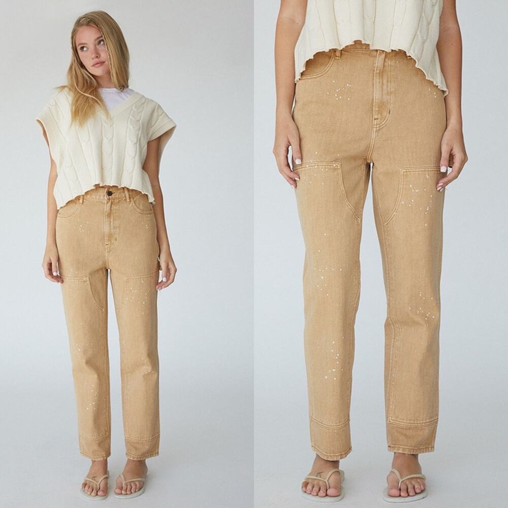 Pacsun Tan Utility Paint Splatter Carpenter High Rise Cargo Pants Size 24